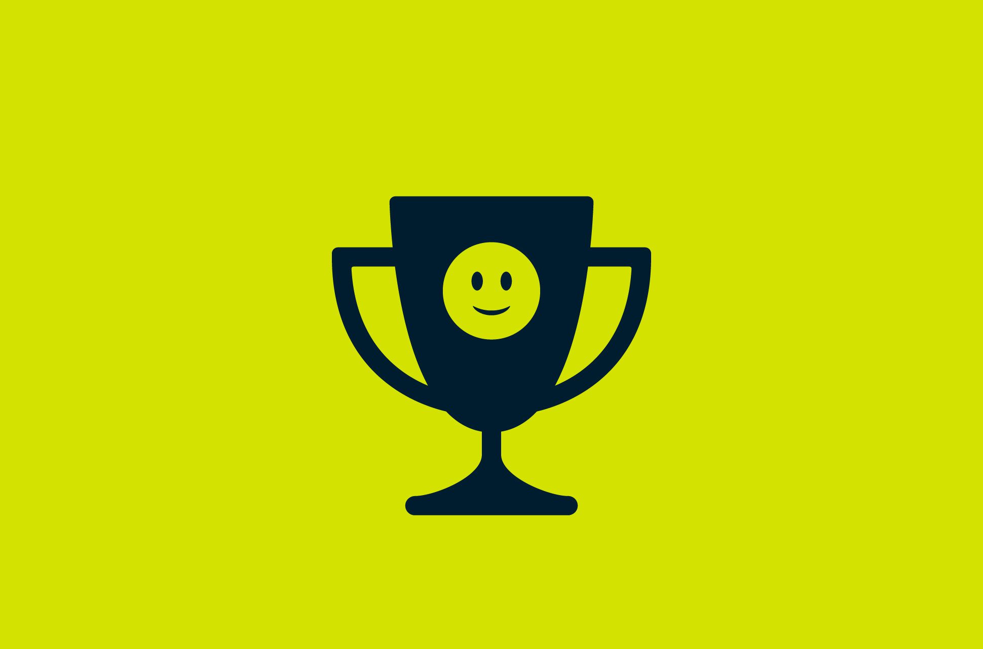 Trophy with slighty smiling emoji on it.