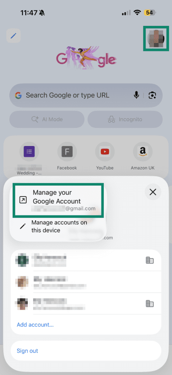 Google homepage on iPhone.