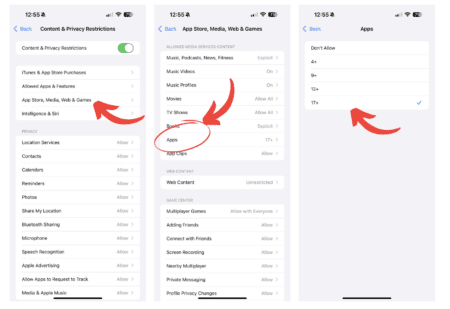 Screenshot of how to set up up age-restricted app filtering