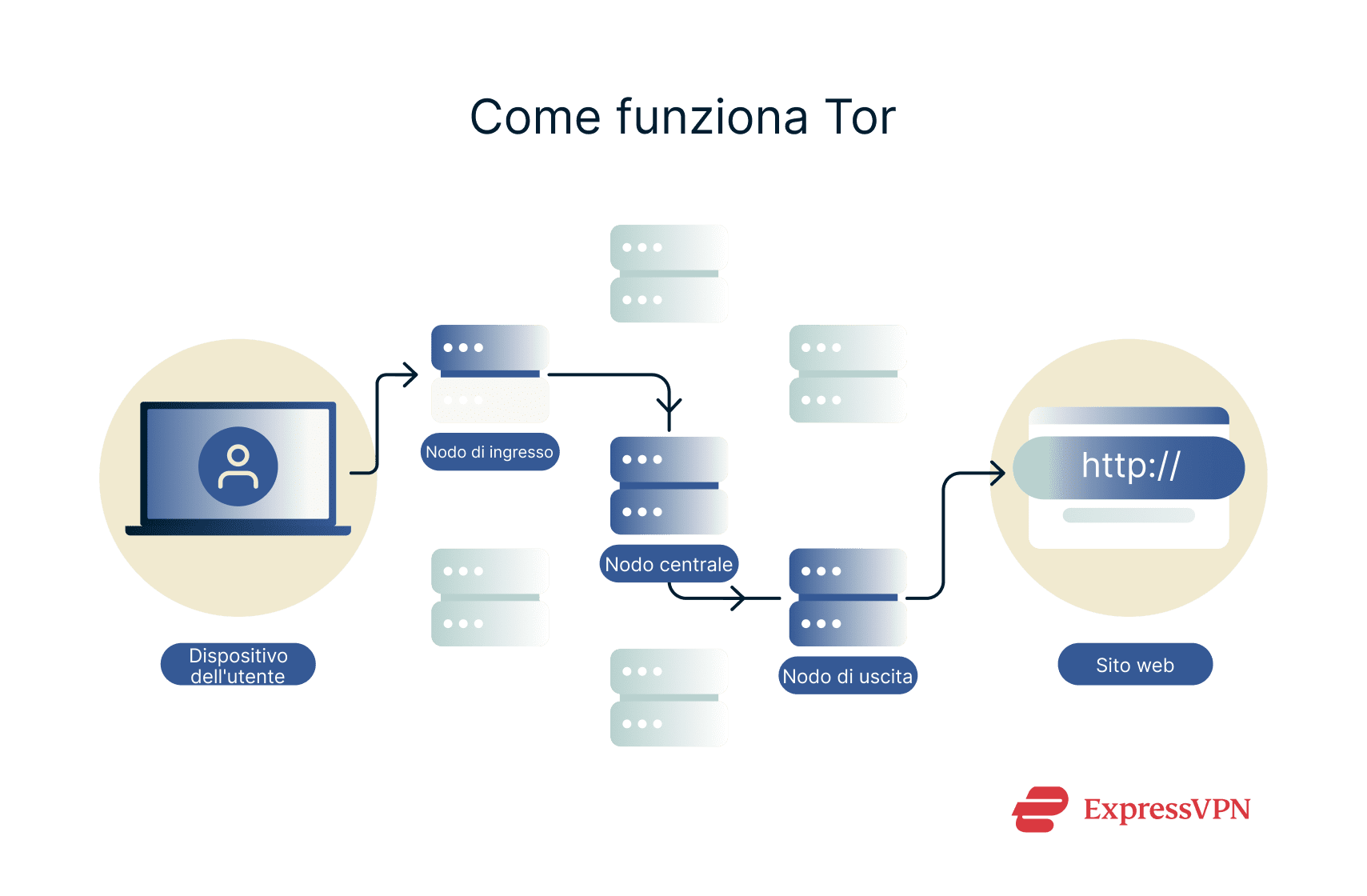 A diagram showing how Tor works.