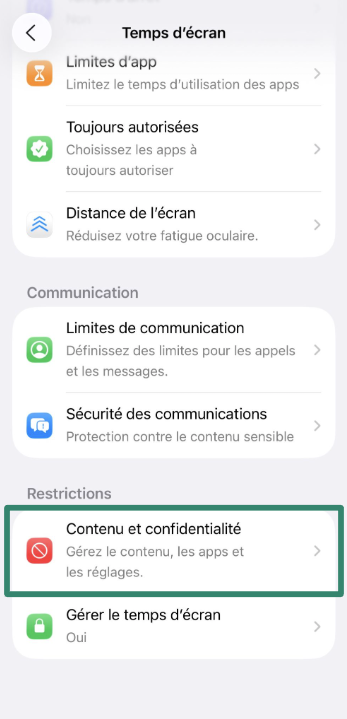 Content & Privacy Restrictions screen on iPhone.