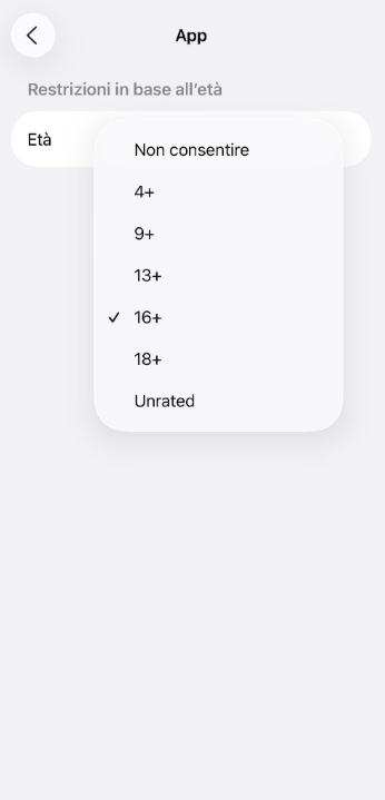 App age restriction options in iPhone settings.