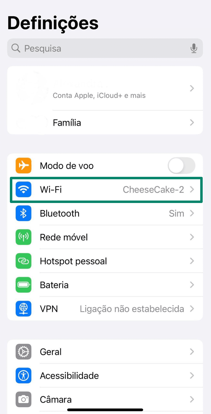 iPhone settings page with Wi-Fi section highlighted