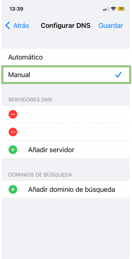 The Configure Dns Menu Of An Ios Device Showing The Option To Switch To Manual Dns Settings Es
