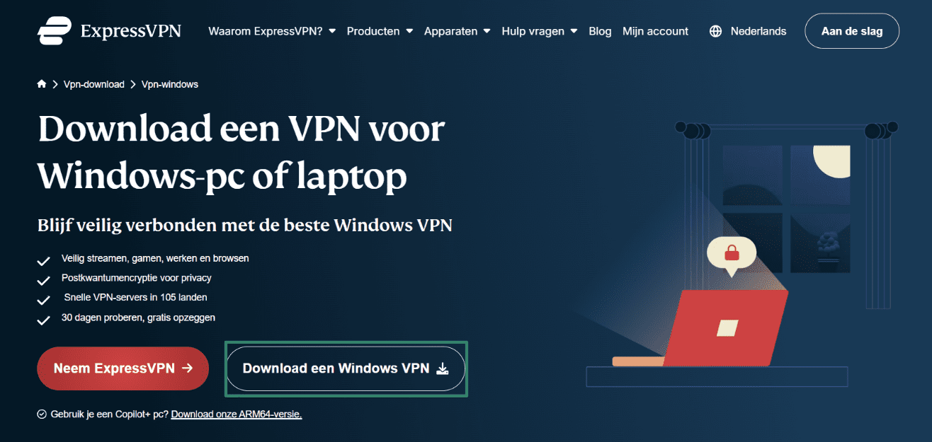 Downloading ExpressVPN's setup for Windows.