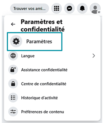 Facebook Settings & Privacy with Settings highlighted.
