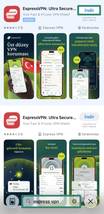 Installing ExpressVPN from Apple App Store.