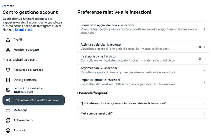 Facebook Ad preferences settings.