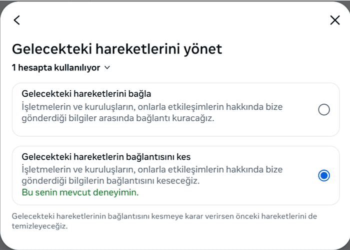 Facebook manage future activity settings.