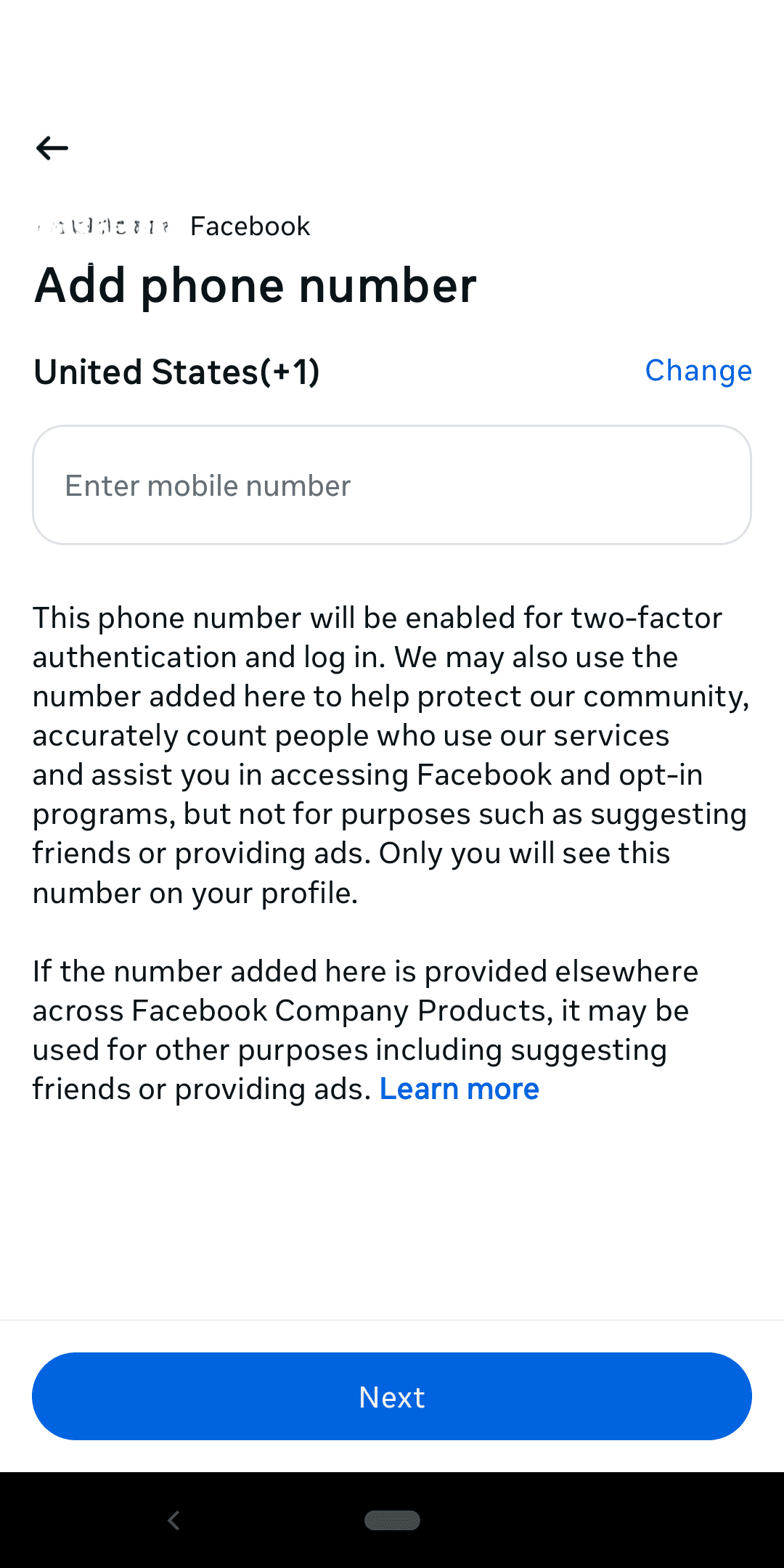 Adding your phone number for 2FA for a generic app.