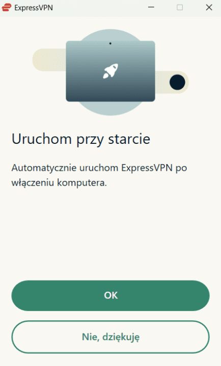 ExpressVPN on Windows asking to launch automatically on Windows startup.