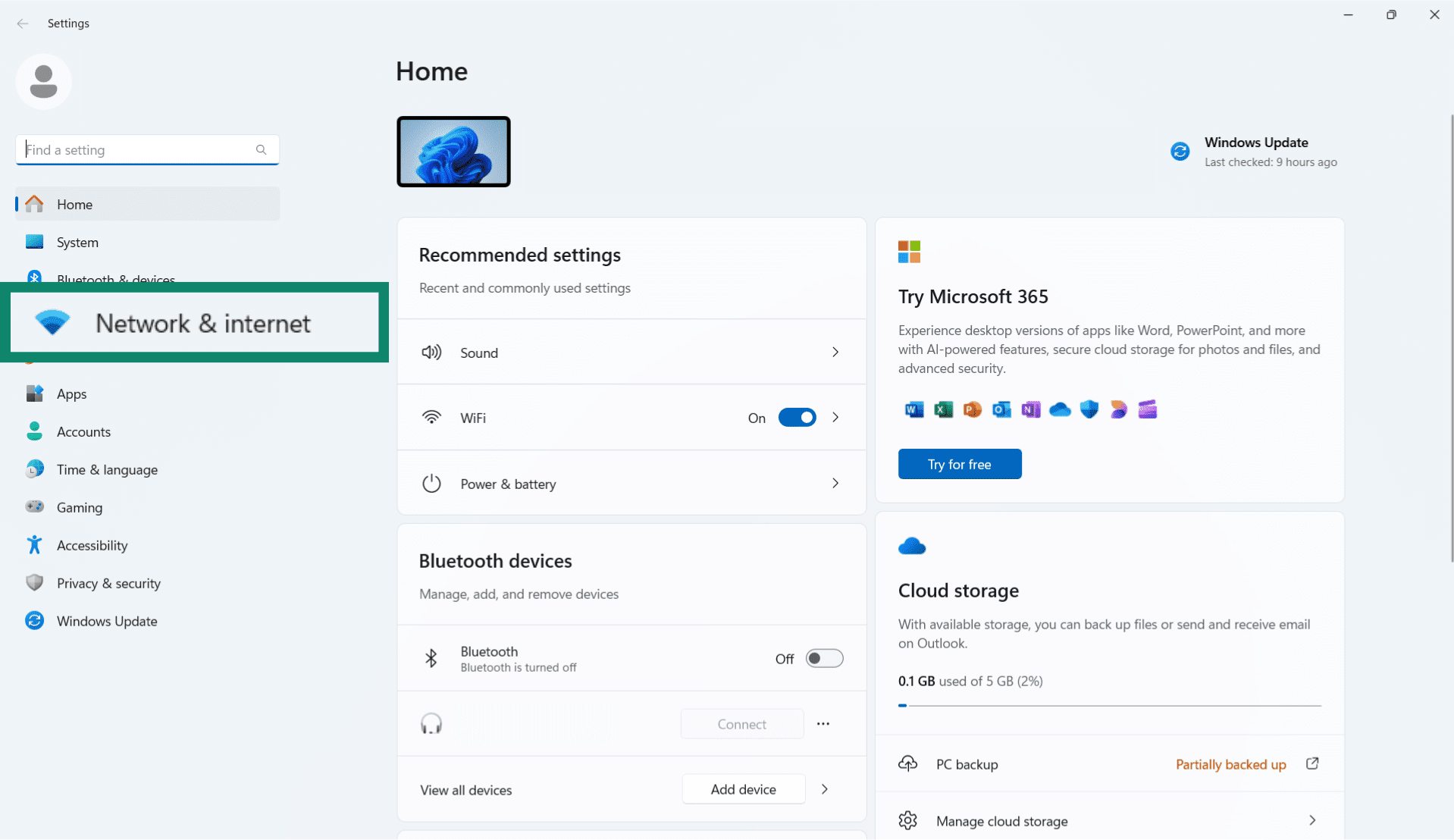 Windows settings screen showing the Network & internet option.