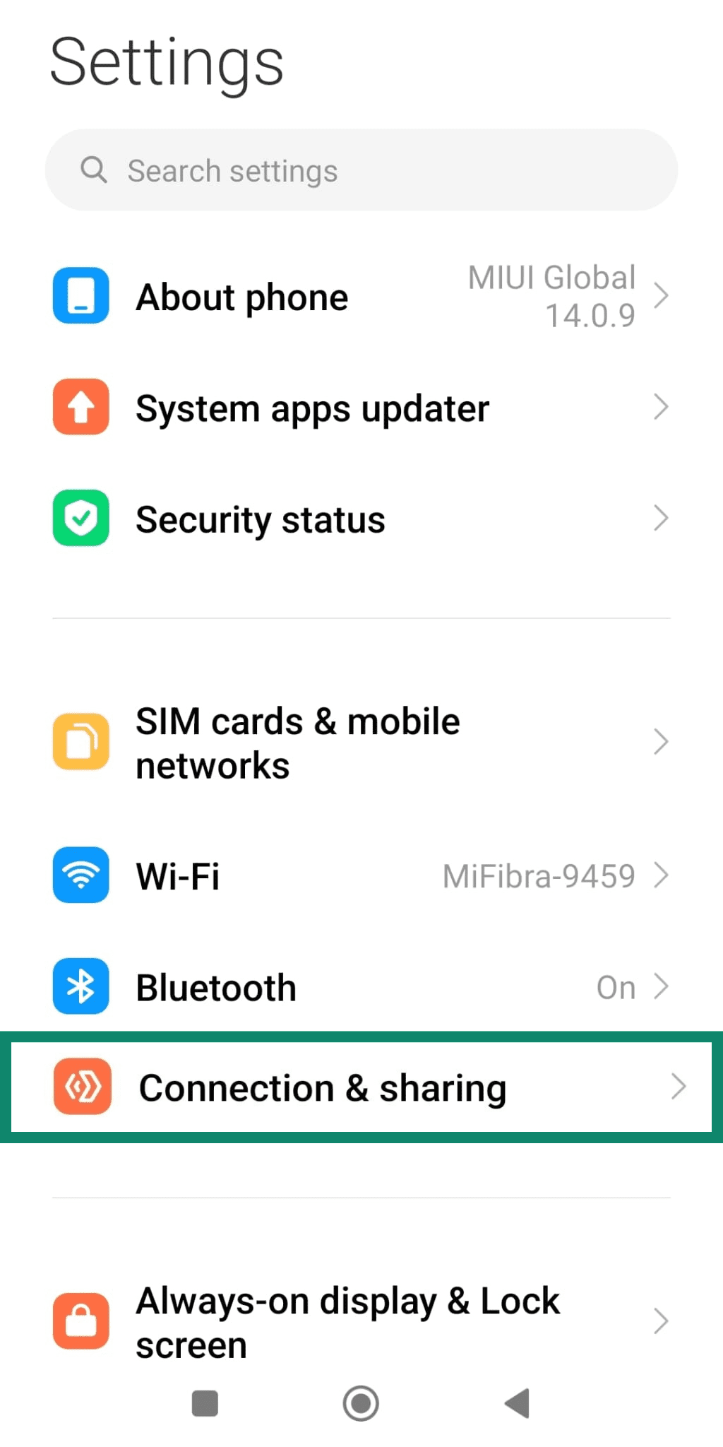 Connection & sharing setting on Android.