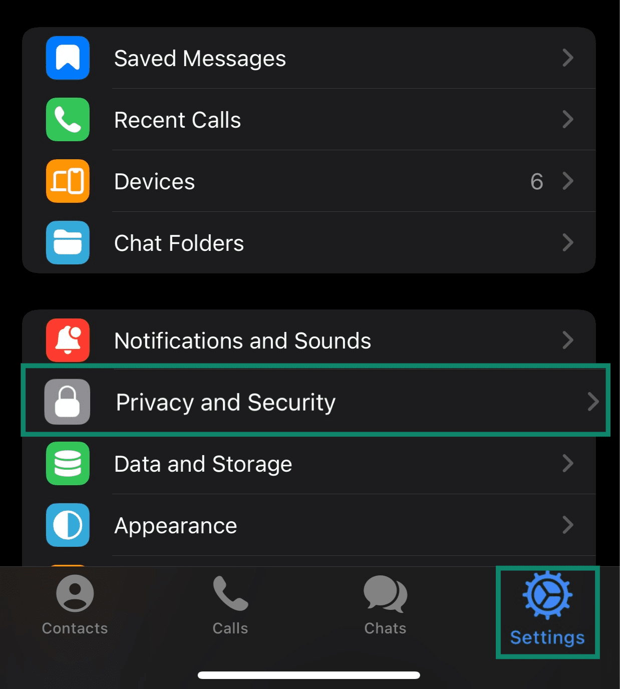The iOS Privacy and Security settings.