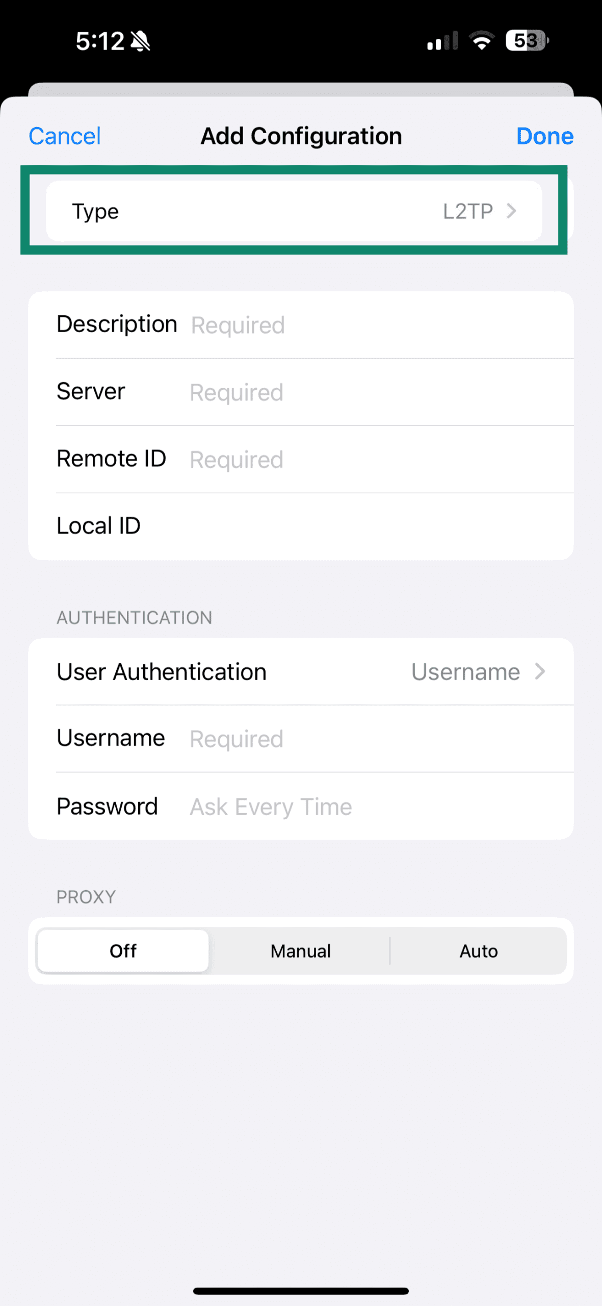 iPhone screen to manually add a VPN with IKEv2 selected.