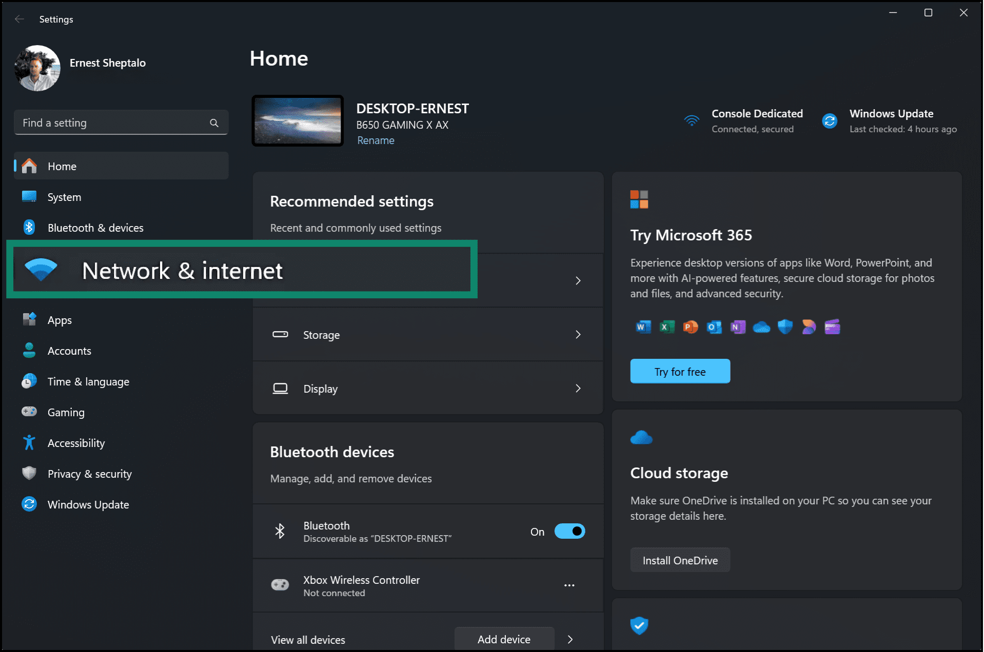 Inside the Setttings menu, select Network and internet.