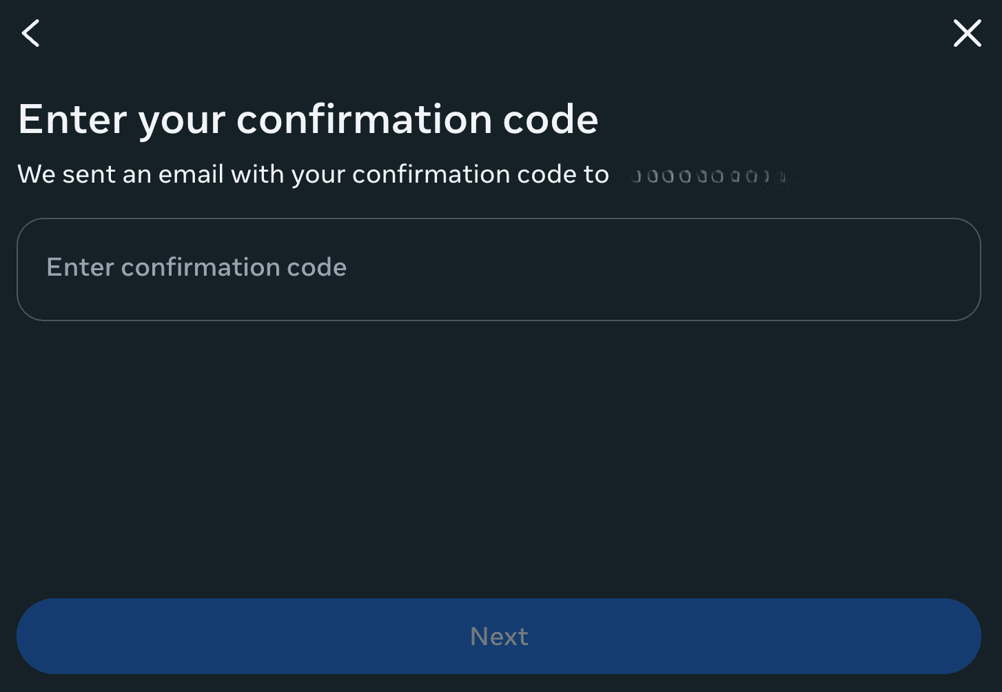 Facebook confirmation code screen to add new email address.