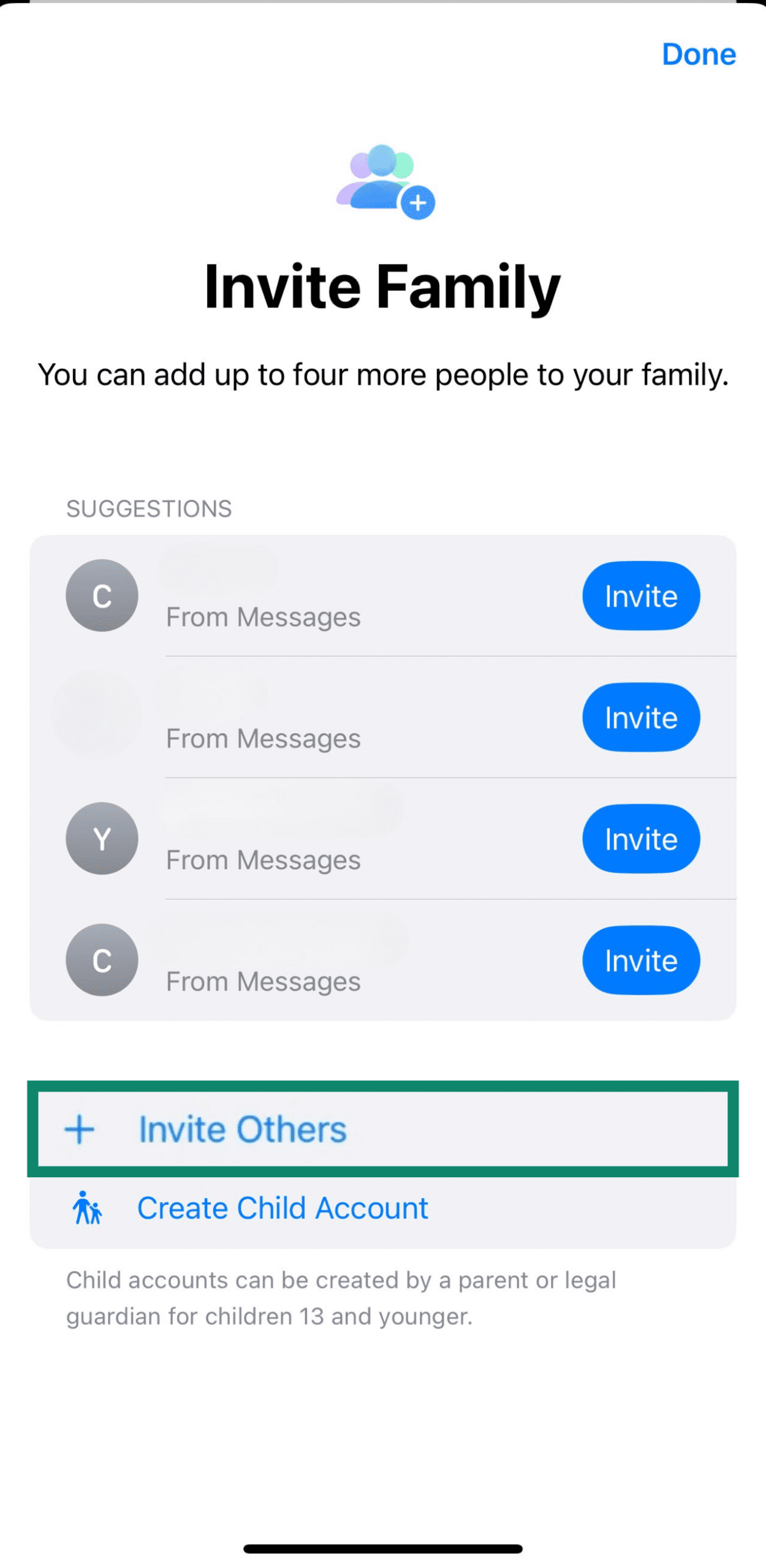 iOS screen showing Invite Others option.