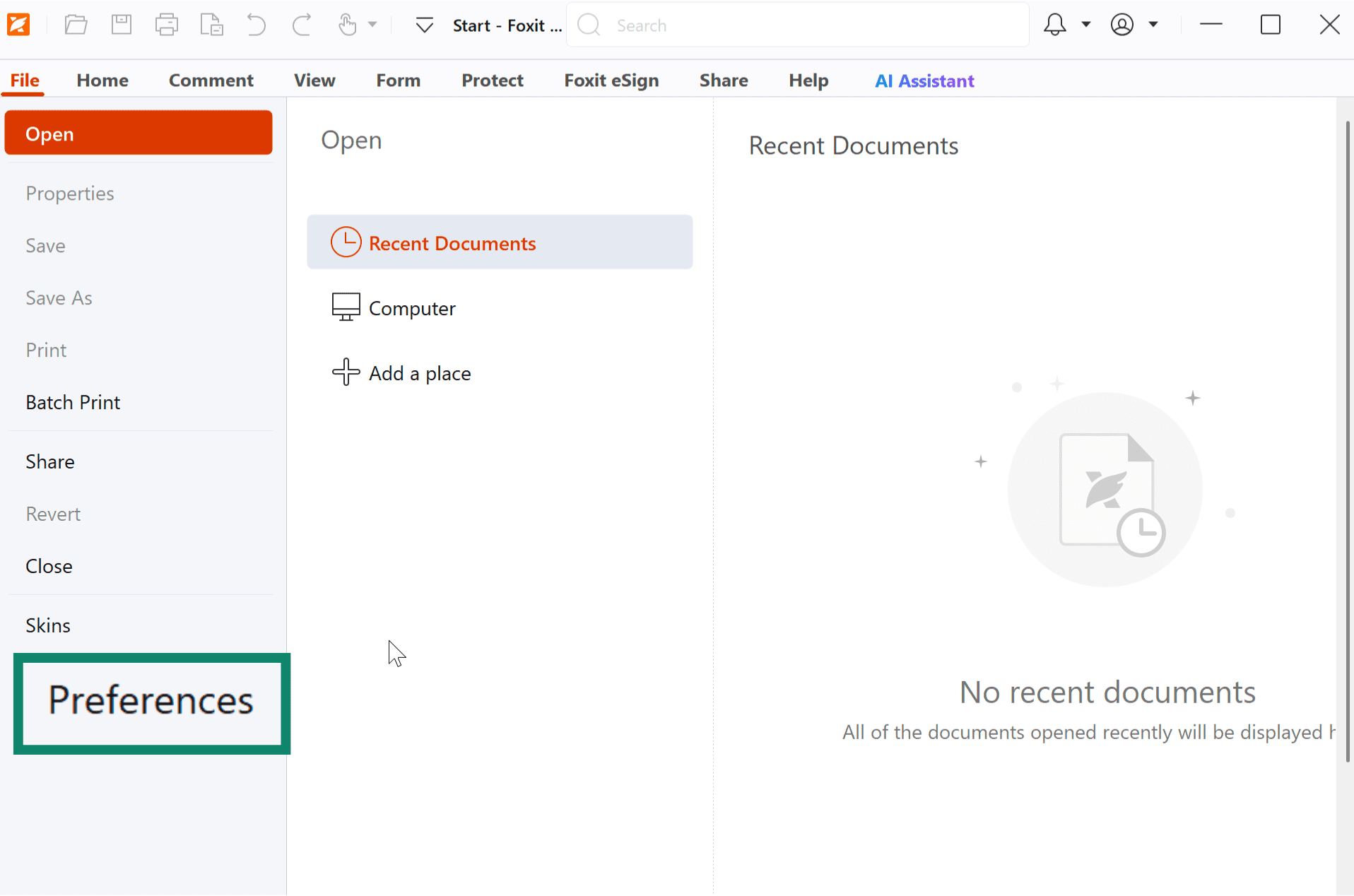 Image of Foxit Reader screen showing Preferences.
