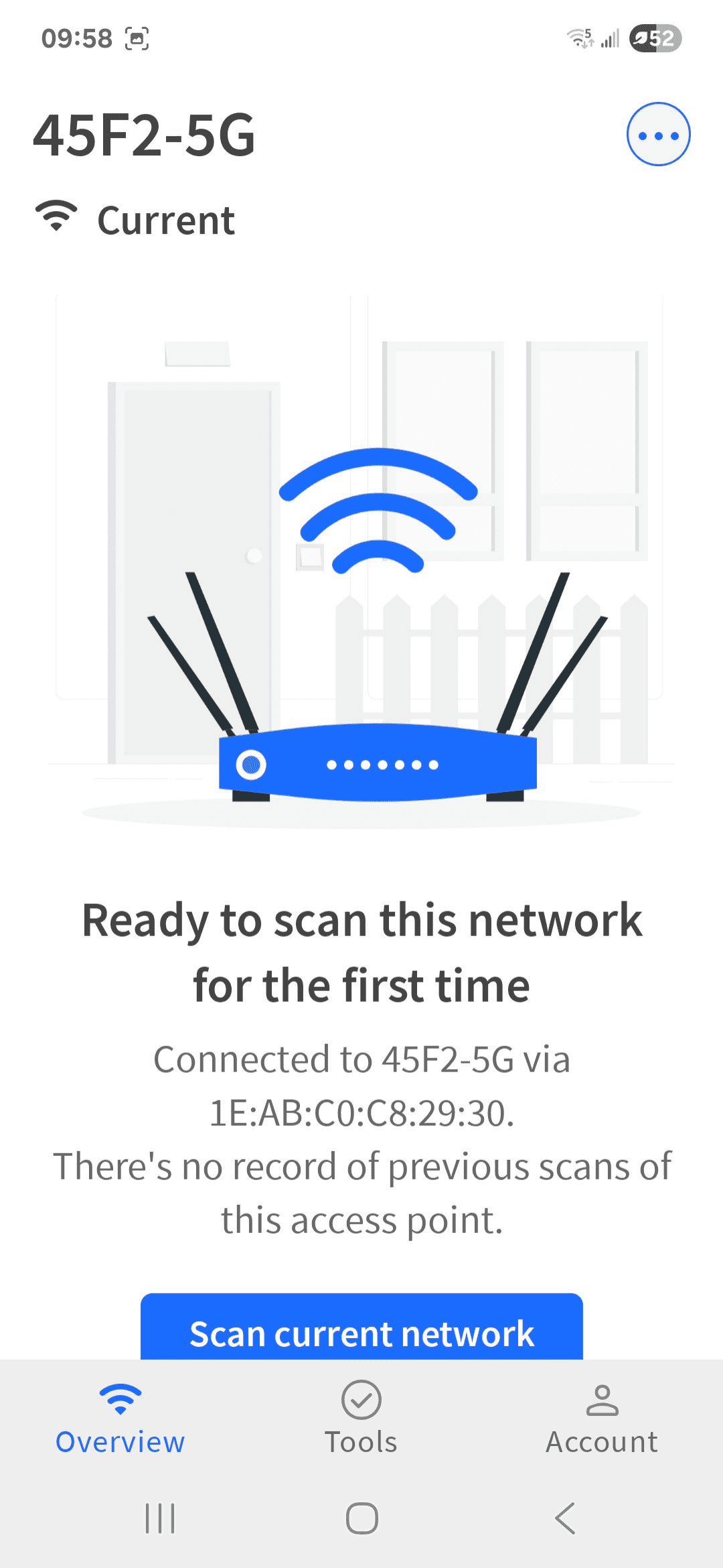 Fing app overview tab on Android.