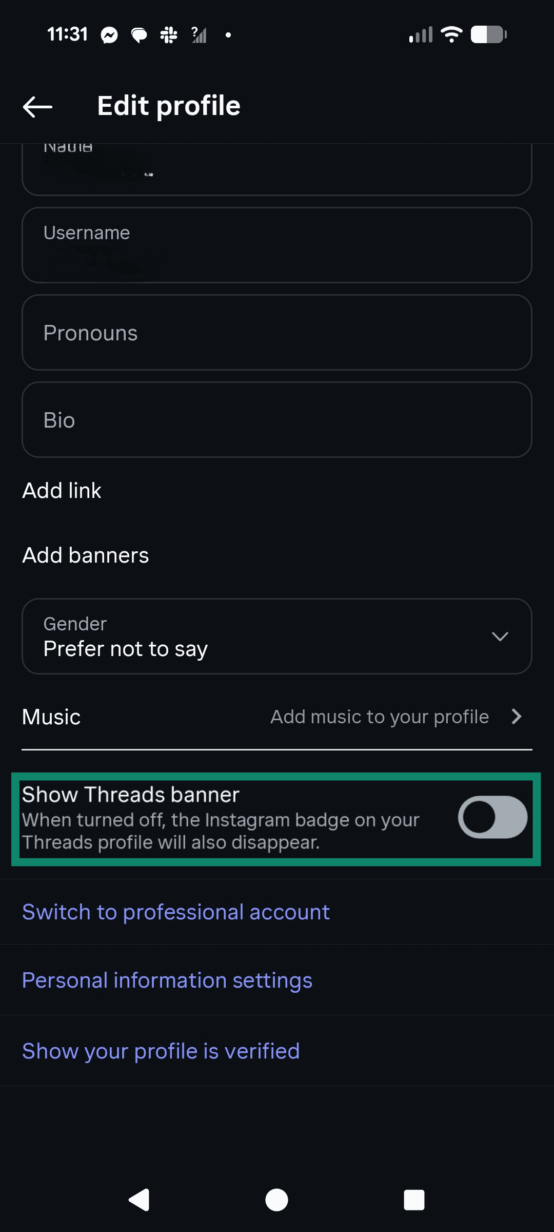 Toggle off Show Threads banner in your Instagram settings.