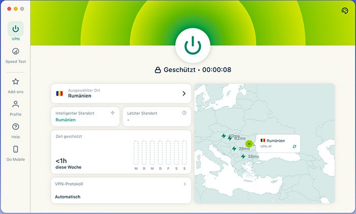 The ExpressVPN macOS app connected. 