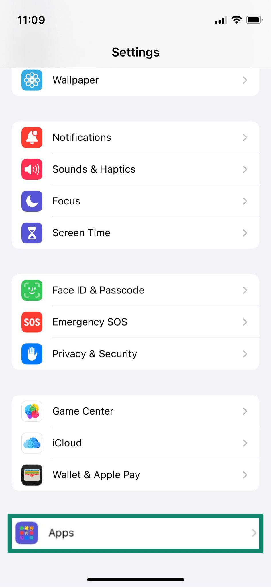 The Apps settings on an iPhone.
