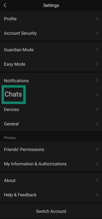 Accessing WeChat chat settings.