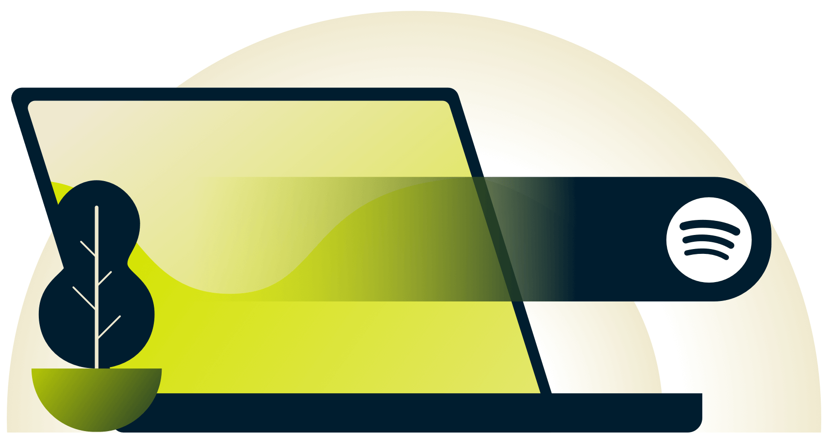 Swipe gesture with Spotify logo from a laptop.