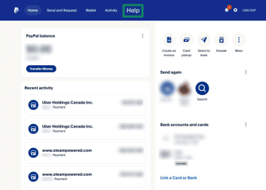 Image of PayPal UI showing the help button
