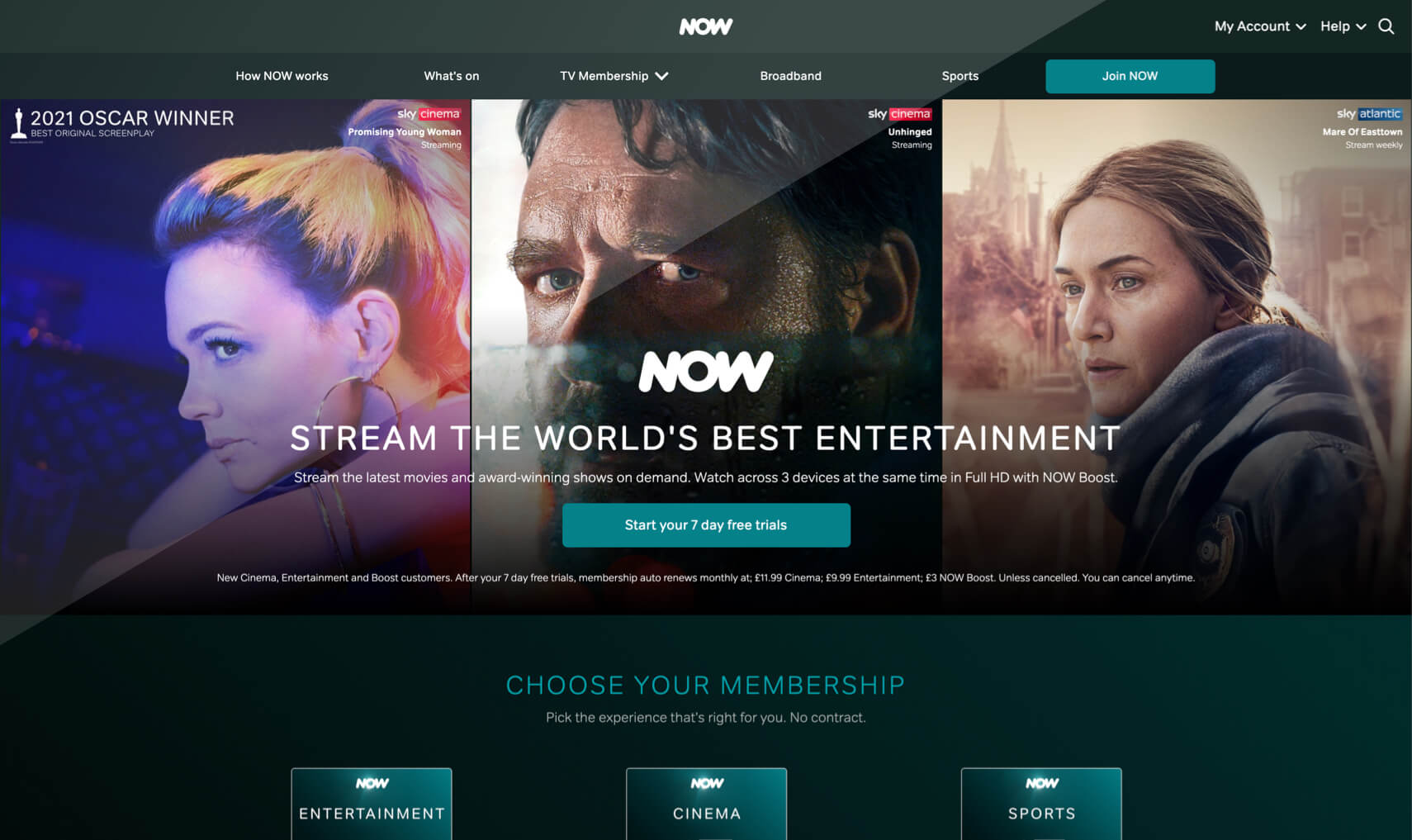 Снимок экрана с Now TV