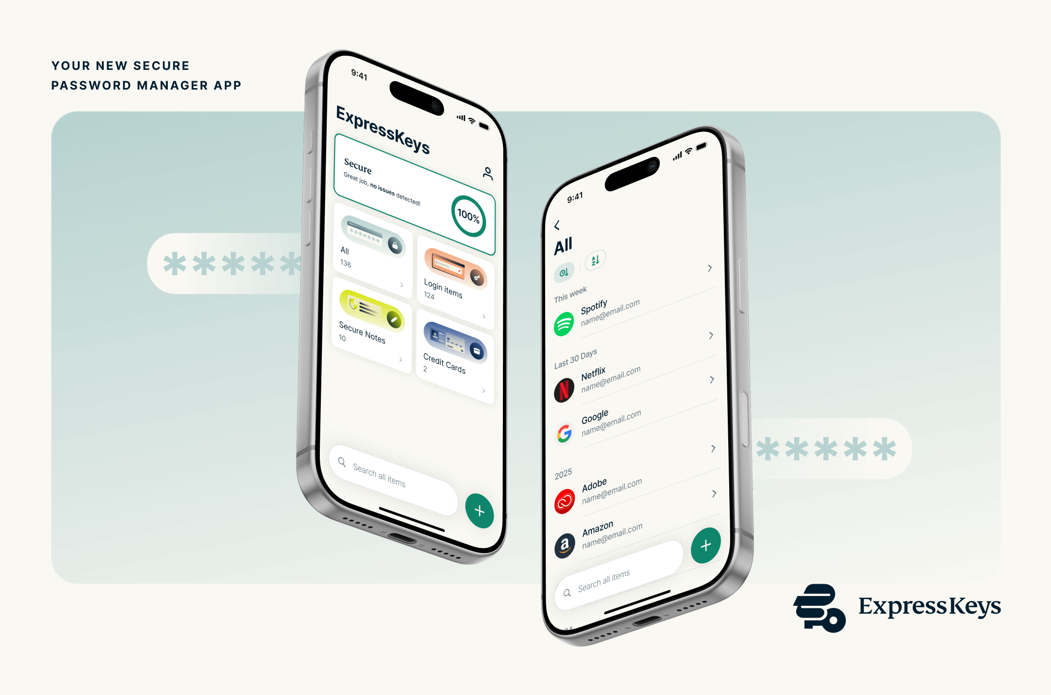 ExpressKeys hero image with password manager on mobile screens