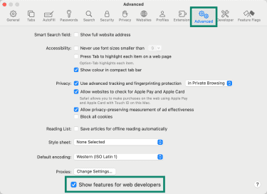 How to enable web developer features on Safari.