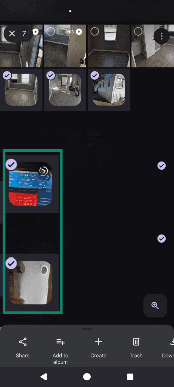 Google Photos home page, highlighting multiple images being selected at once.