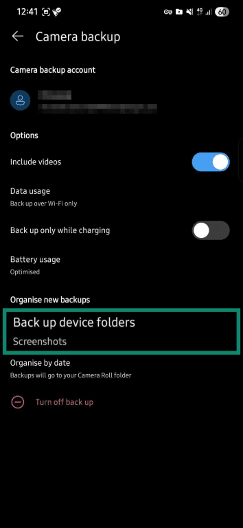 Backing up media folders in OneDrive.