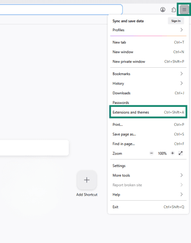 Manage extensions in Firefox browser