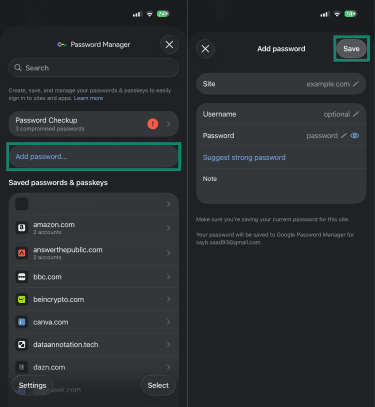 Saving a login credential on Google Chrome.