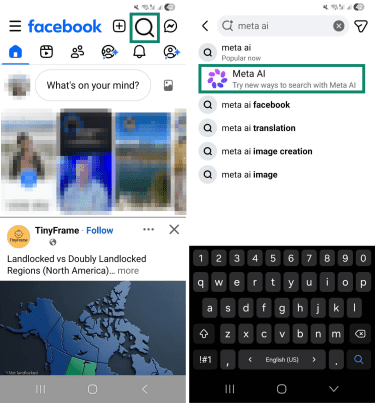 Meta AI feature on Facebook app.