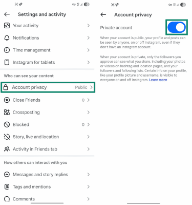 How to make an Instagram account private.