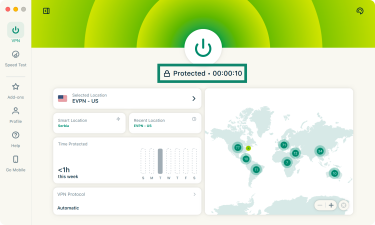 ExpressVPN desktop app showing the Internet Kill Switch settings, with “Enable when connected” turned on and “Enable at all times” turned off.
