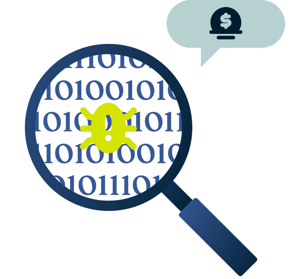 Suurennuslasi, jossa on ötökkä ja palkintosymboli.