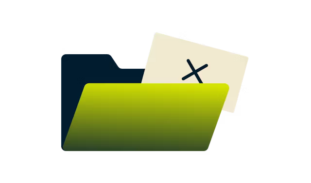 Fascicolo verde aperto e un foglio con una crocetta.