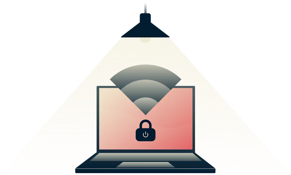 Network Lock blocca tutto il traffico internet ogni volta che la tua connessione VPN cade. Lampada accesa su un computer sicuro.